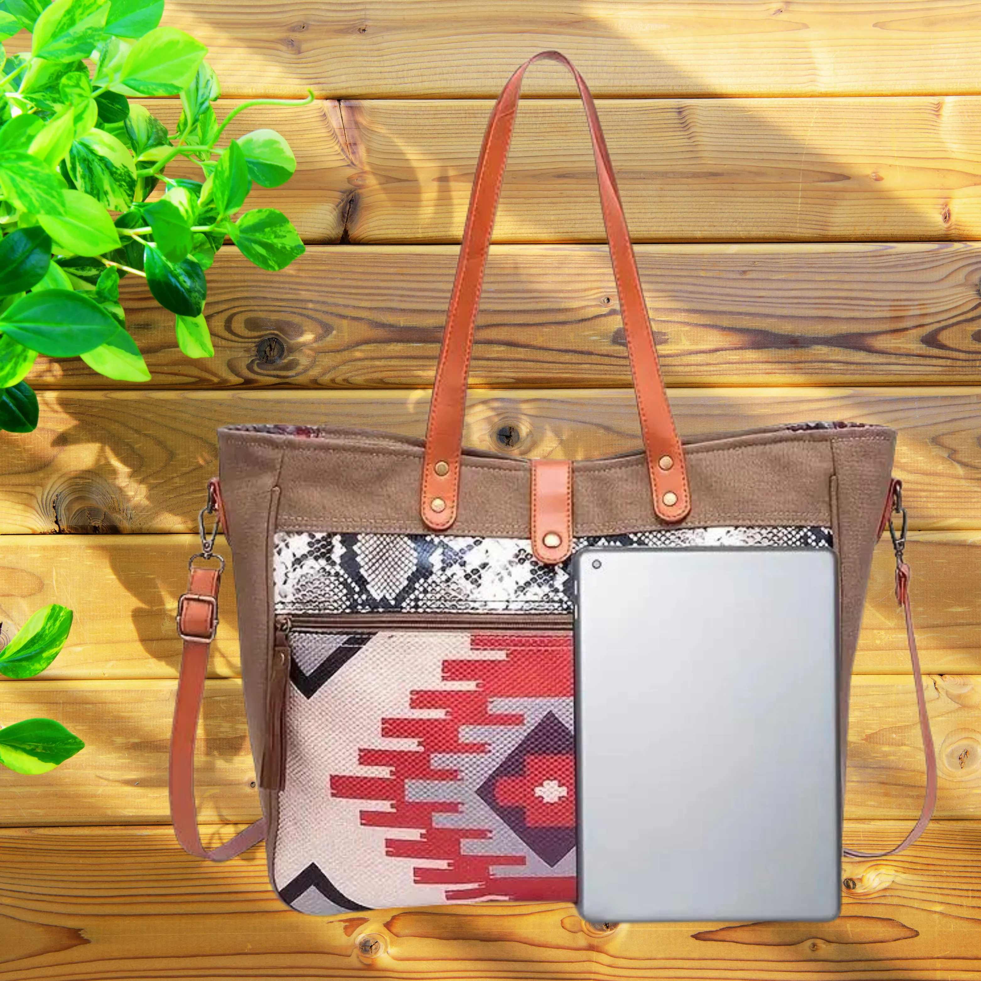 Western Tote Bag with Wallet at Bling & Bloom's Boutique | Snake Skin Pattern Bag | Multi-Pocket Shoulder Bag